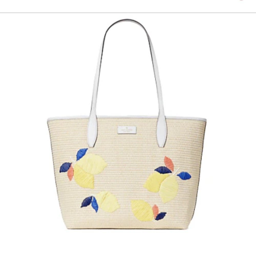 Kate Spade Ash Straw Lemon Zest Large Tote, EUC